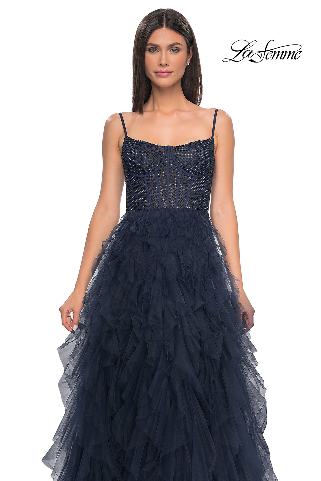 La-Femme-32233-Square-Neckline-Zipper-Back-Tiered-Hot-Stone-Fishnet-Tulle-A-Line-Navy-Evening-Dress-B-Chic-Fashions-Prom-Dress