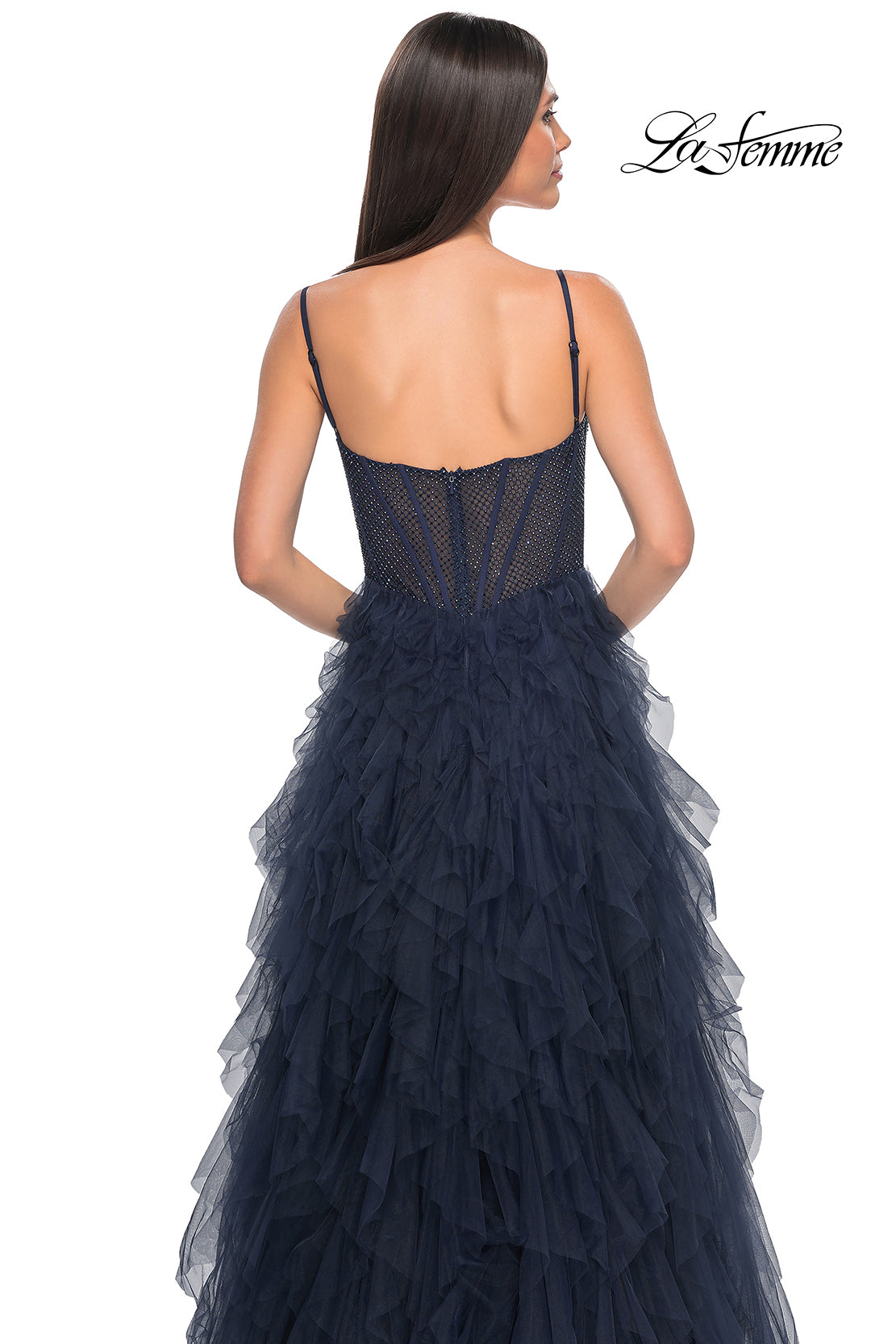 La-Femme-32233-Square-Neckline-Zipper-Back-Tiered-Hot-Stone-Fishnet-Tulle-A-Line-Navy-Evening-Dress-B-Chic-Fashions-Prom-Dress