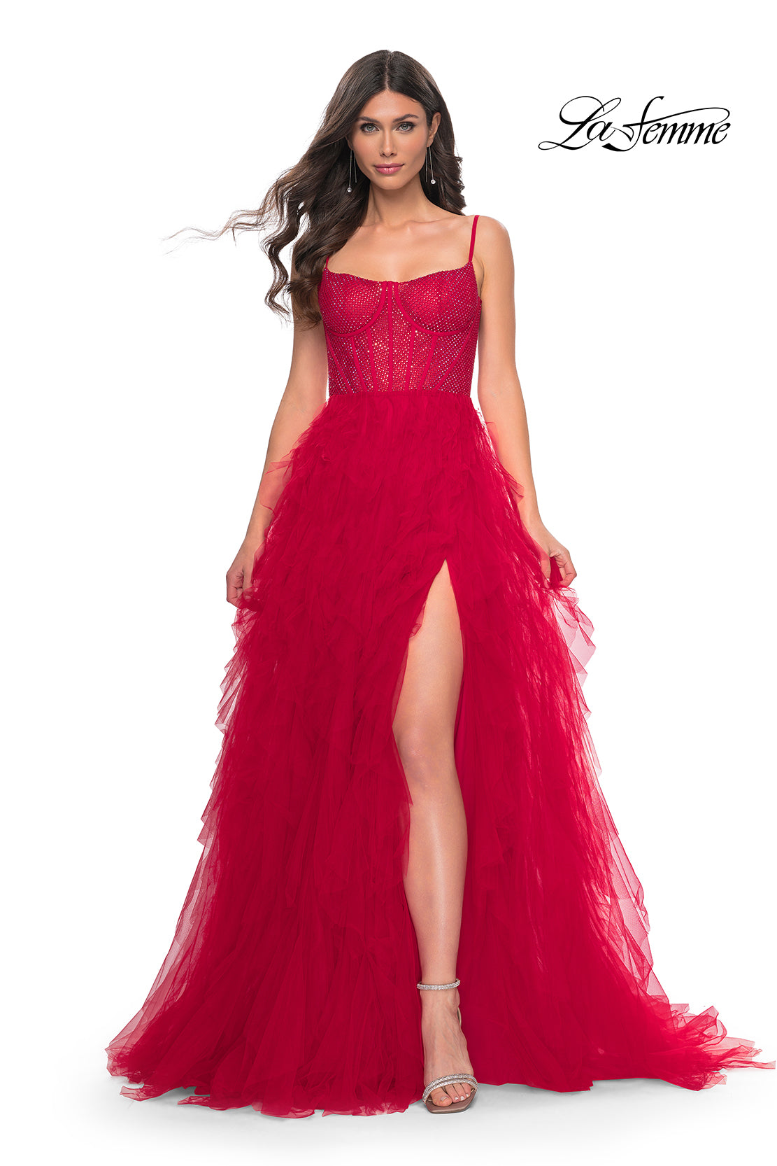 La-Femme-32233-Square-Neckline-Zipper-Back-Tiered-Hot-Stone-Fishnet-Tulle-A-Line-Red-Evening-Dress-B-Chic-Fashions-Prom-Dress