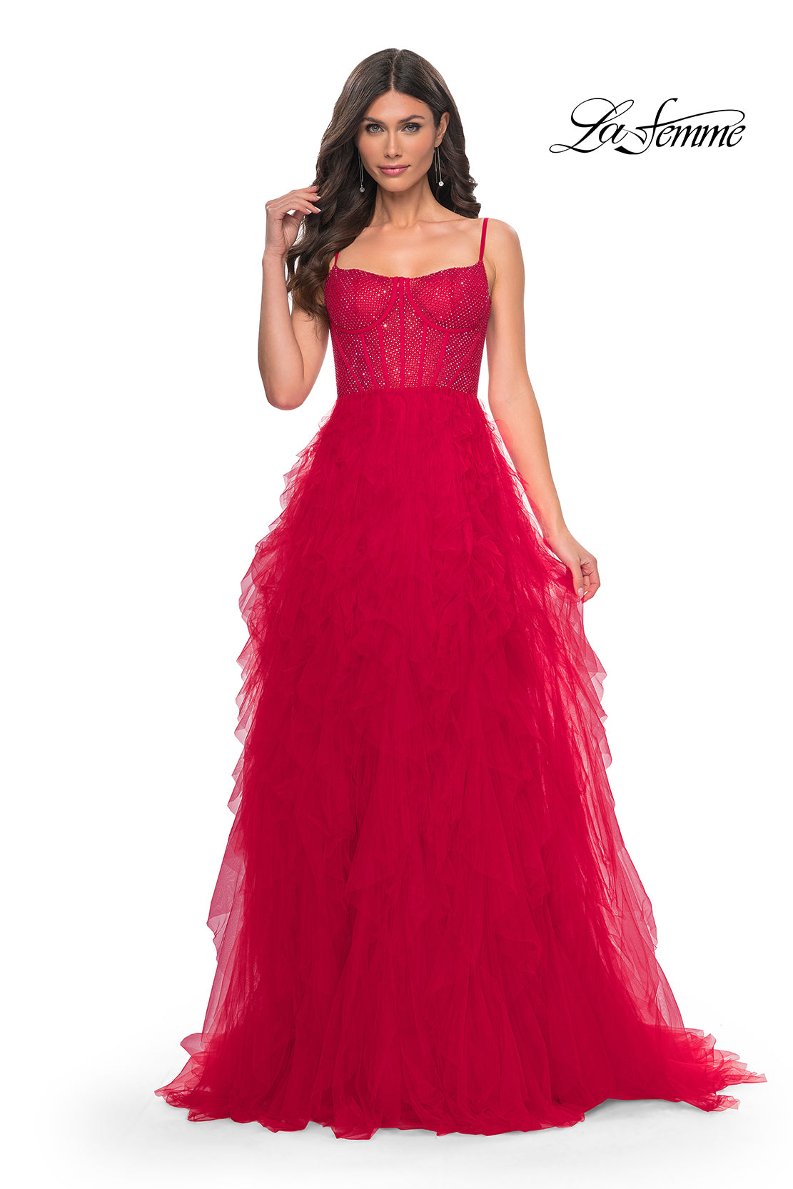 La-Femme-32233-Square-Neckline-Zipper-Back-Tiered-Hot-Stone-Fishnet-Tulle-A-Line-Red-Evening-Dress-B-Chic-Fashions-Prom-Dress