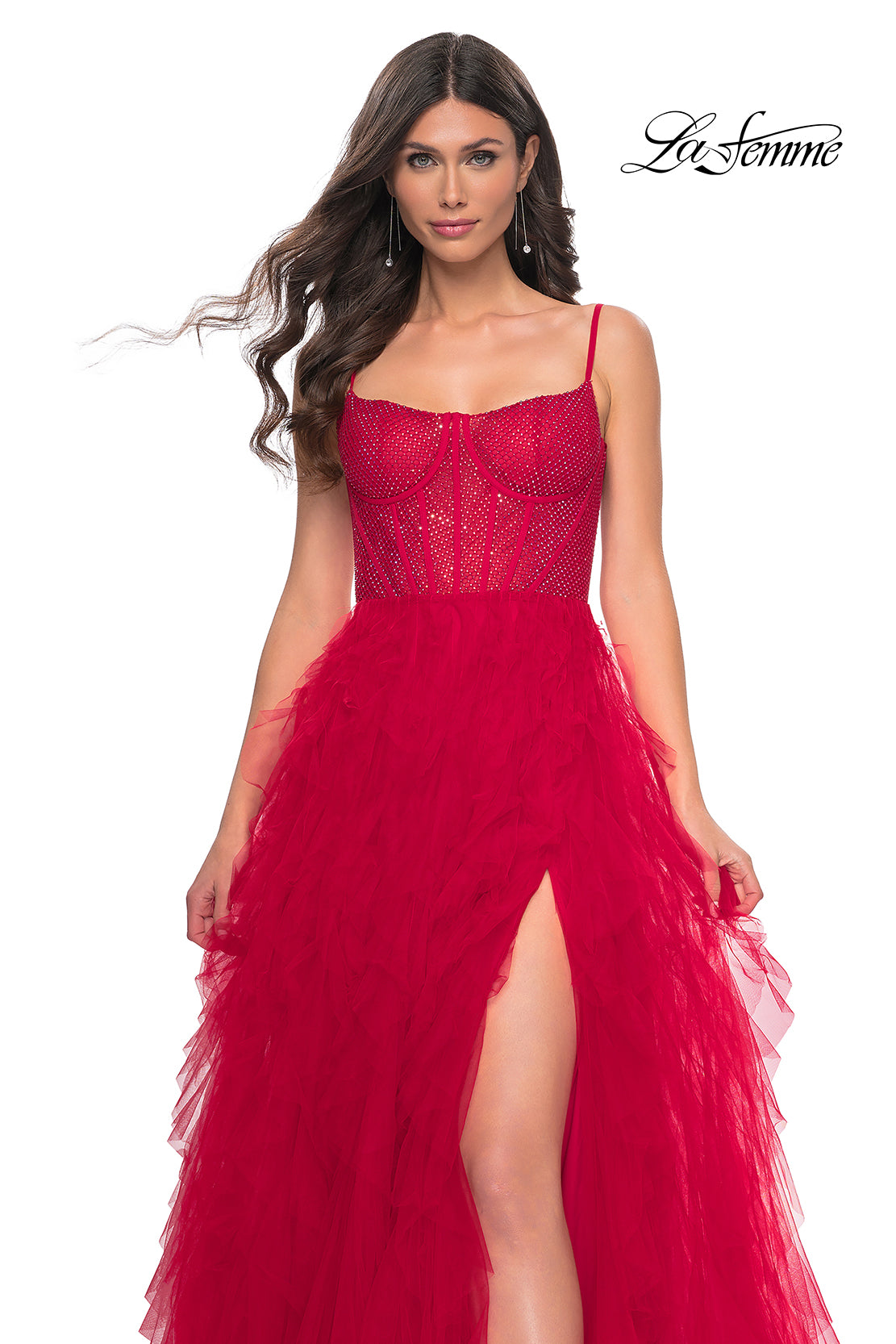 La-Femme-32233-Square-Neckline-Zipper-Back-Tiered-Hot-Stone-Fishnet-Tulle-A-Line-Red-Evening-Dress-B-Chic-Fashions-Prom-Dress