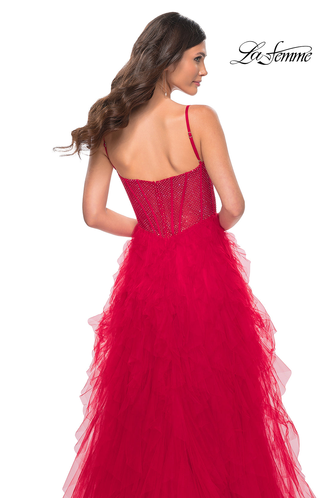 La-Femme-32233-Square-Neckline-Zipper-Back-Tiered-Hot-Stone-Fishnet-Tulle-A-Line-Red-Evening-Dress-B-Chic-Fashions-Prom-Dress