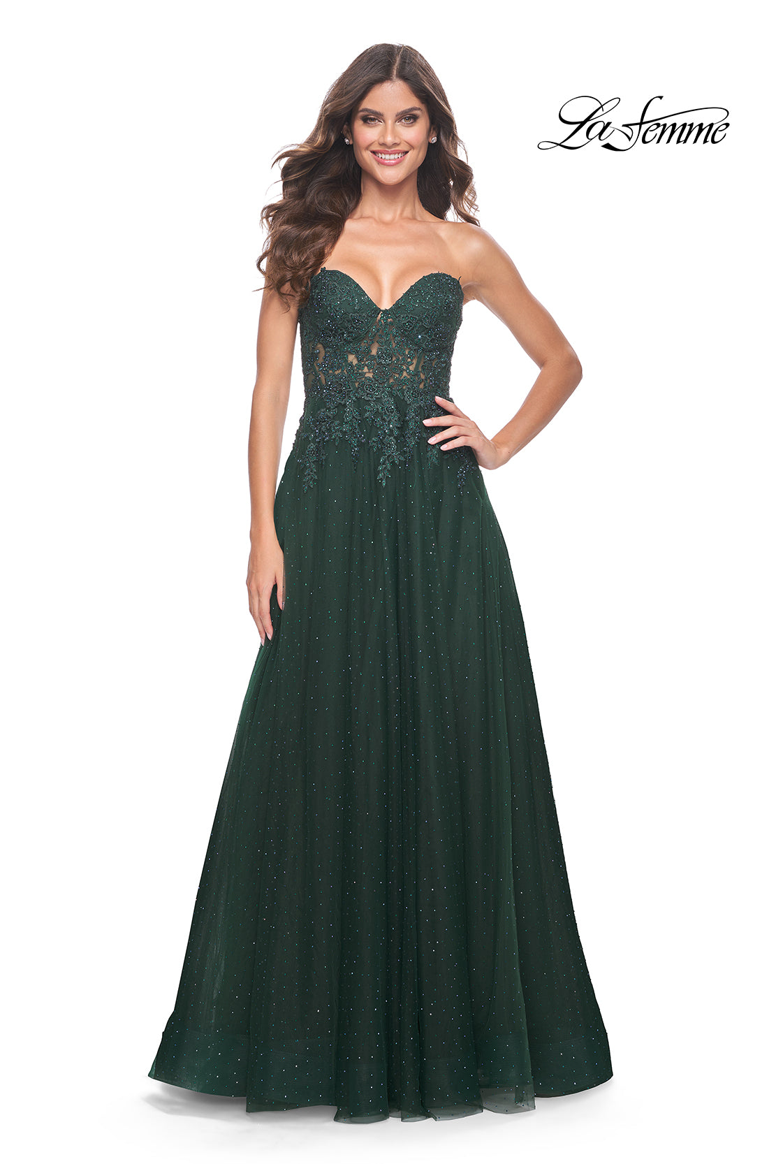 La-Femme-32253-Sweetheart-Neckline-Zipper-Back-High-Slit-Lace-Tulle-A-Line-Dark-Emerald-Evening-Dress-B-Chic-Fashions-Prom-Dress