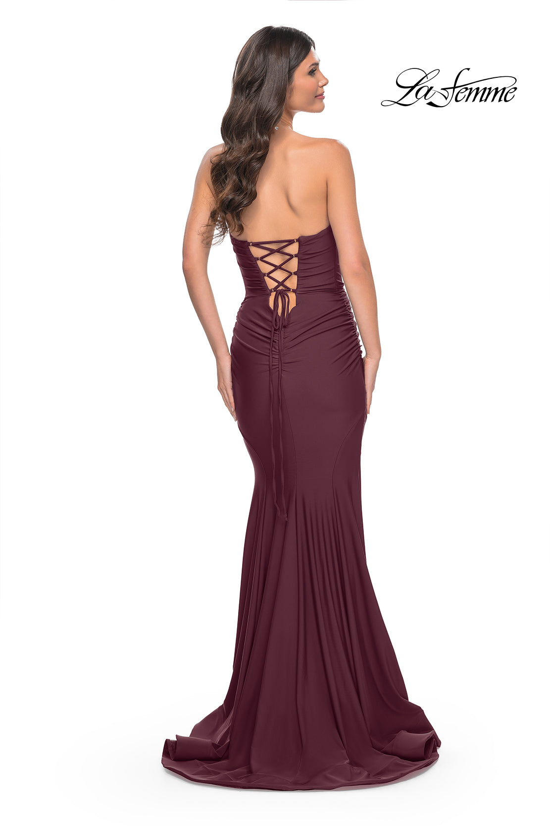 La-Femme-32289-Sweetheart-Neckline-Lace-up-Back-Ruched-Jersey-Fitted-Dark-Wine-Evening-Dress-B-Chic-Fashions-Prom-Dress