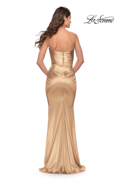 La-Femme-32300-Square-Neckline-Zipper-Back-Ruched-Liquid-Jersey-Column-Fitted-Bronze-Evening-Dress-B-Chic-Fashions-Prom-Dress