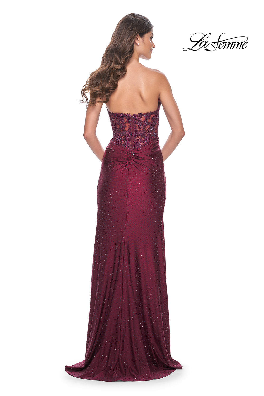 La-Femme-32301-Sweetheart-Neckline-Zipper-Back-High-Slit-Lace-Jersey-Fitted-Dark-Berry-Evening-Dress-B-Chic-Fashions-Prom-Dress