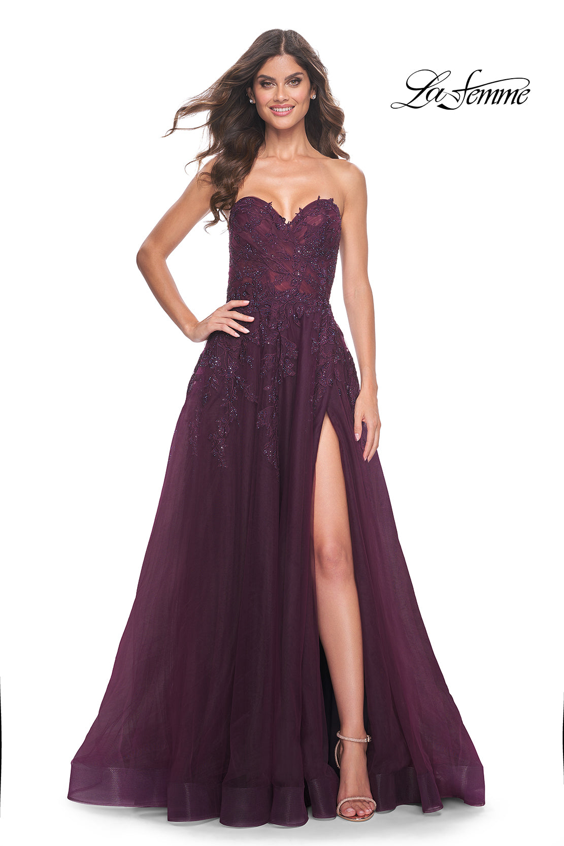 La-Femme-32304-Sweetheart-Neckline-Lace-up-Back-High-Slit-Lace-Tulle-A-Line-Dark-Berry-Evening-Dress-B-Chic-Fashions-Prom-Dress