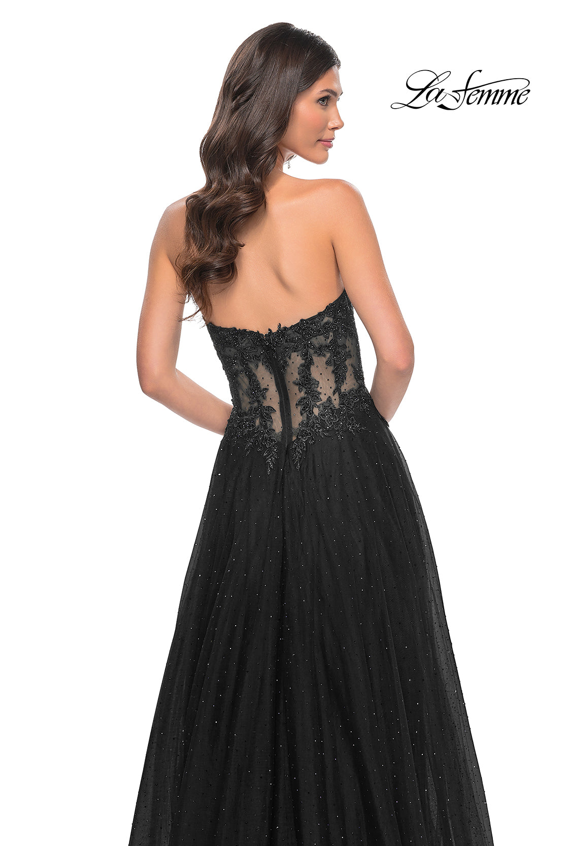 La-Femme-32313-Sweetheart-Neckline-Zipper-Back-High-Slit-Lace-Tulle-A-Line-Black-Evening-Dress-B-Chic-Fashions-Prom-Dress