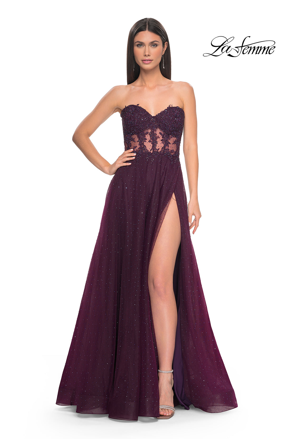 La-Femme-32313-Sweetheart-Neckline-Zipper-Back-High-Slit-Lace-Tulle-A-Line-Dark-Berry-Evening-Dress-B-Chic-Fashions-Prom-Dress