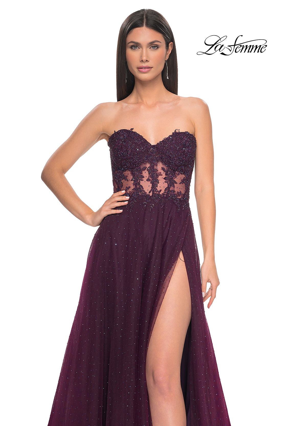 La-Femme-32313-Sweetheart-Neckline-Zipper-Back-High-Slit-Lace-Tulle-A-Line-Dark-Berry-Evening-Dress-B-Chic-Fashions-Prom-Dress