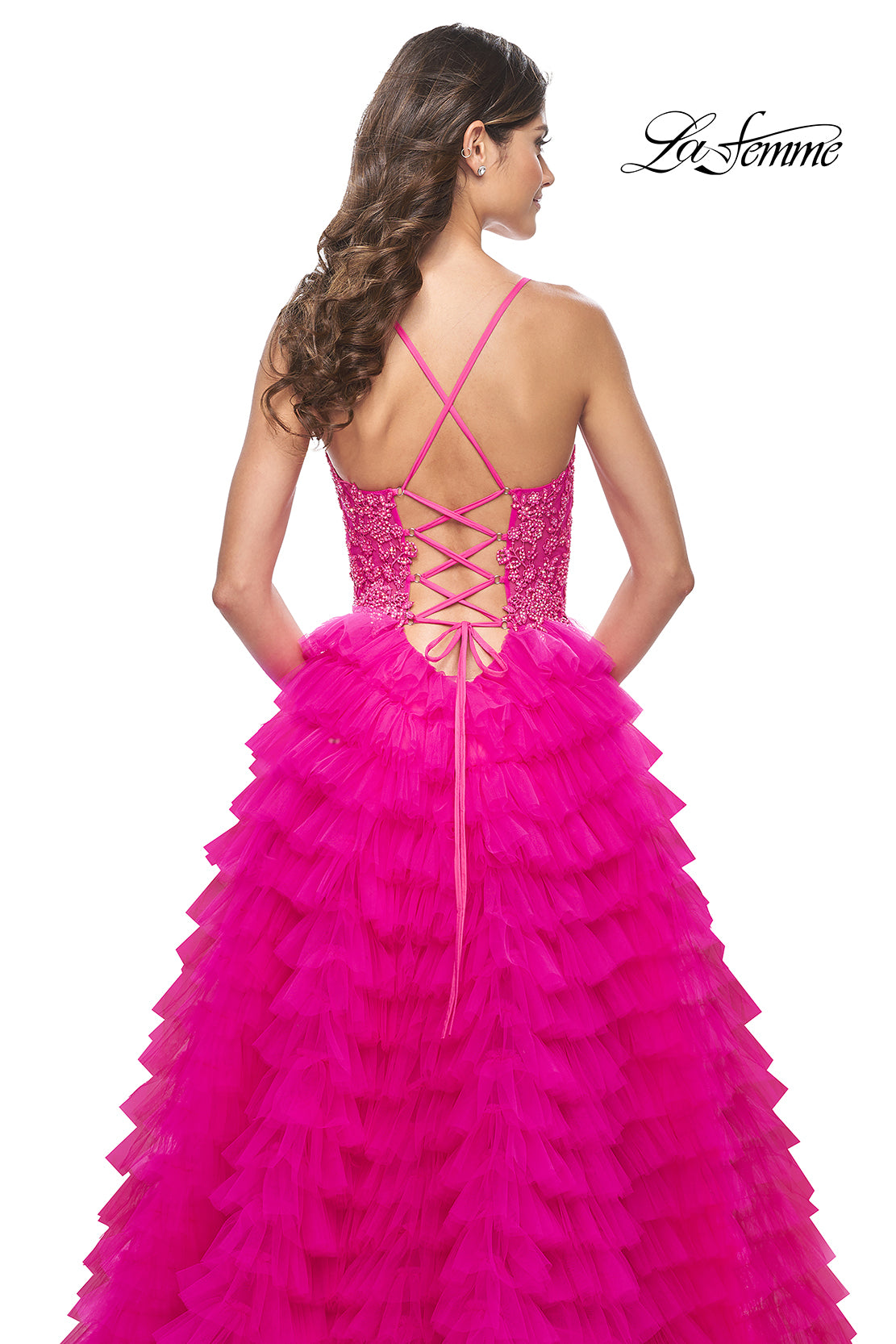 La-Femme-32334-V-Neck-Neckline-Lace-up-Back-High-SlitLace-Tulle-Ball-Gowns-HotFuchsia-Evening-Dress-B-Chic-Fashions-Prom_Dress