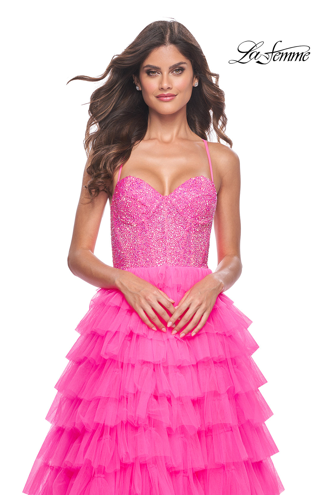 La-Femme-32335-Sweetheart-Neckline-Lace-up-Back-High-Slit-Hot-Stone-Tulle-Ball-Gowns-NeonPink-Evening-Dress-B-Chic-Fashions-Prom-Dress