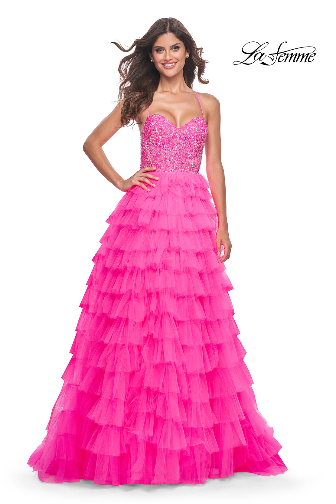 La-Femme-32335-Sweetheart-Neckline-Lace-up-Back-High-Slit-Hot-Stone-Tulle-Ball-Gowns-NeonPink-Evening-Dress-B-Chic-Fashions-Prom-Dress