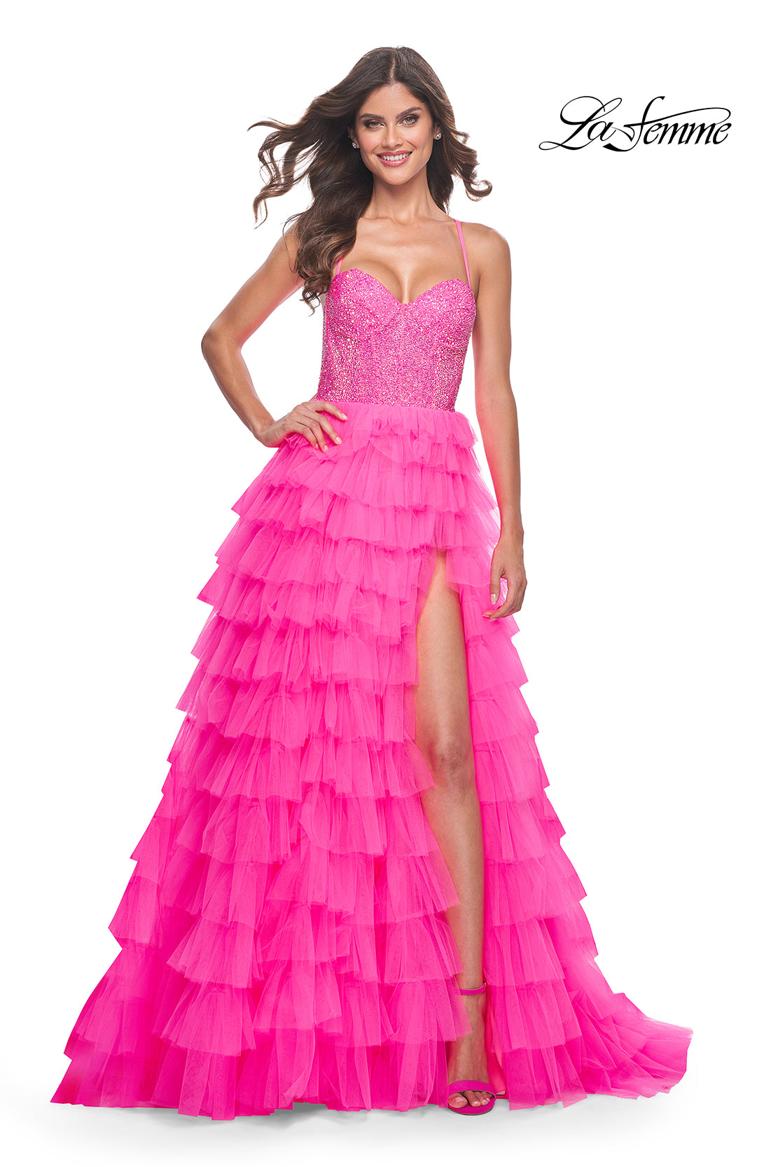 La-Femme-32335-Sweetheart-Neckline-Lace-up-Back-High-Slit-Hot-Stone-Tulle-Ball-Gowns-NeonPink-Evening-Dress-B-Chic-Fashions-Prom-Dress