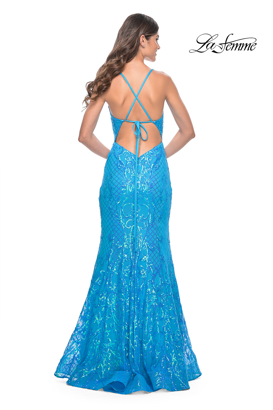 La-Femme-32337-V-Neck-Neckline-Low-Back-Train-Print-Sequin-Fitted-Aqua-Evening-Dress-B-Chic_Fashions-Prom-Dress