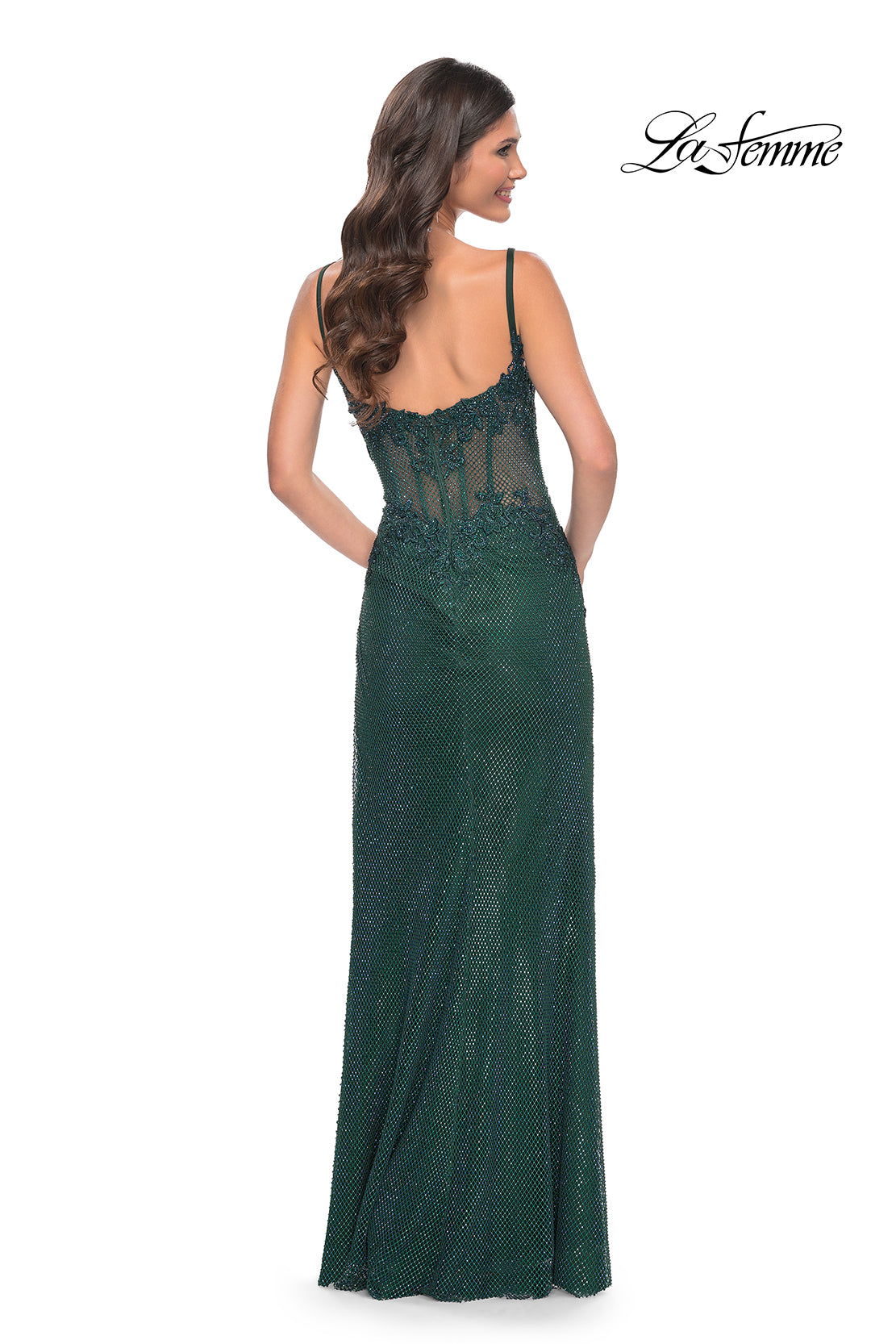 La-Femme-32409-Sweetheart-Neckline-Zipper-Back-High-Slit-Lace-Fishnet-Hot-Stone-Column-Fitted-Dark-Emerald-Evening-Dress-B-Chic-Fashions-Prom-Dress