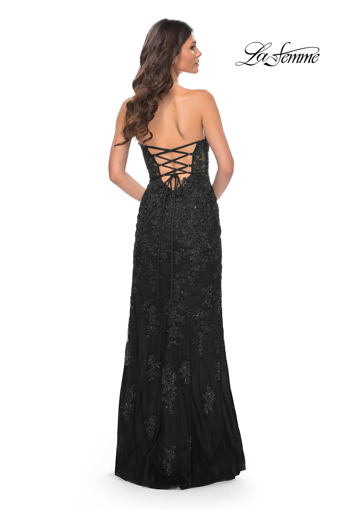 La-Femme-32437-Sweetheart-Neckline-Lace-up-Back-High-Slit-Lace-Tulle-Fitted-Black-Evening-Dress-B-Chic-Fashions-Prom-Dress