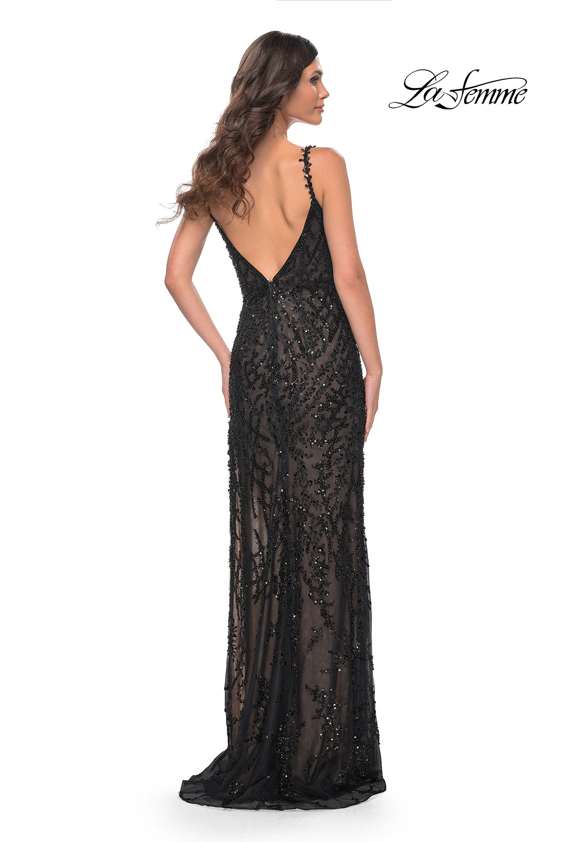 La-Femme-32450-V-Neck-Neckline-Low-Back-High-Slit-Beaded-Fitted-Black-Evening-Dress-B-Chic-Fashions-Prom-Dress