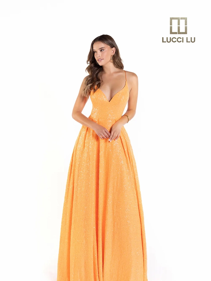 Lucci-Lu-1246-V-Neck-Neckline-Criss-Cross-Back-Sweep-Train-Sequins-A-Line-Orange-Evening-Dress-B-Chic-Fashions-Prom-Dress