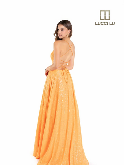 Lucci-Lu-1246-V-Neck-Neckline-Criss-Cross-Back-Sweep-Train-Sequins-A-Line-Orange-Evening-Dress-B-Chic-Fashions-Prom-Dress