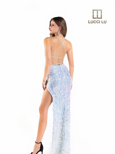 Lucci-Lu-1248-Cowl-Neckline-Lace-up-Back-High-Slit-Sequins-Fit-N-Flare-Blue-Evening-Dress-B-Chic-Fashions-Prom-Dress