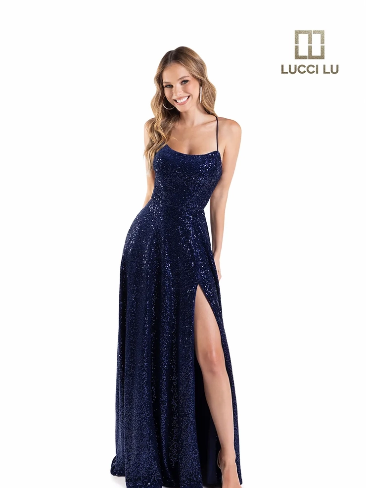 Lucci-Lu-1249-Square-Neckline-Lace-up-Back-High-Slit-Sequin-Velvet-A-Line-Navy-Evening-Dress-B-Chic-Fashions-Prom-Dress
