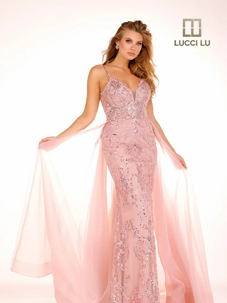 Lucci-Lu-1279-Plunging-V-Neckline-Open-Back-Train-Embroidered-Tulle-Fit-N-Flare-Dust-Rose-Evening-Dress-B-Chic-Fashions-Prom-Dress