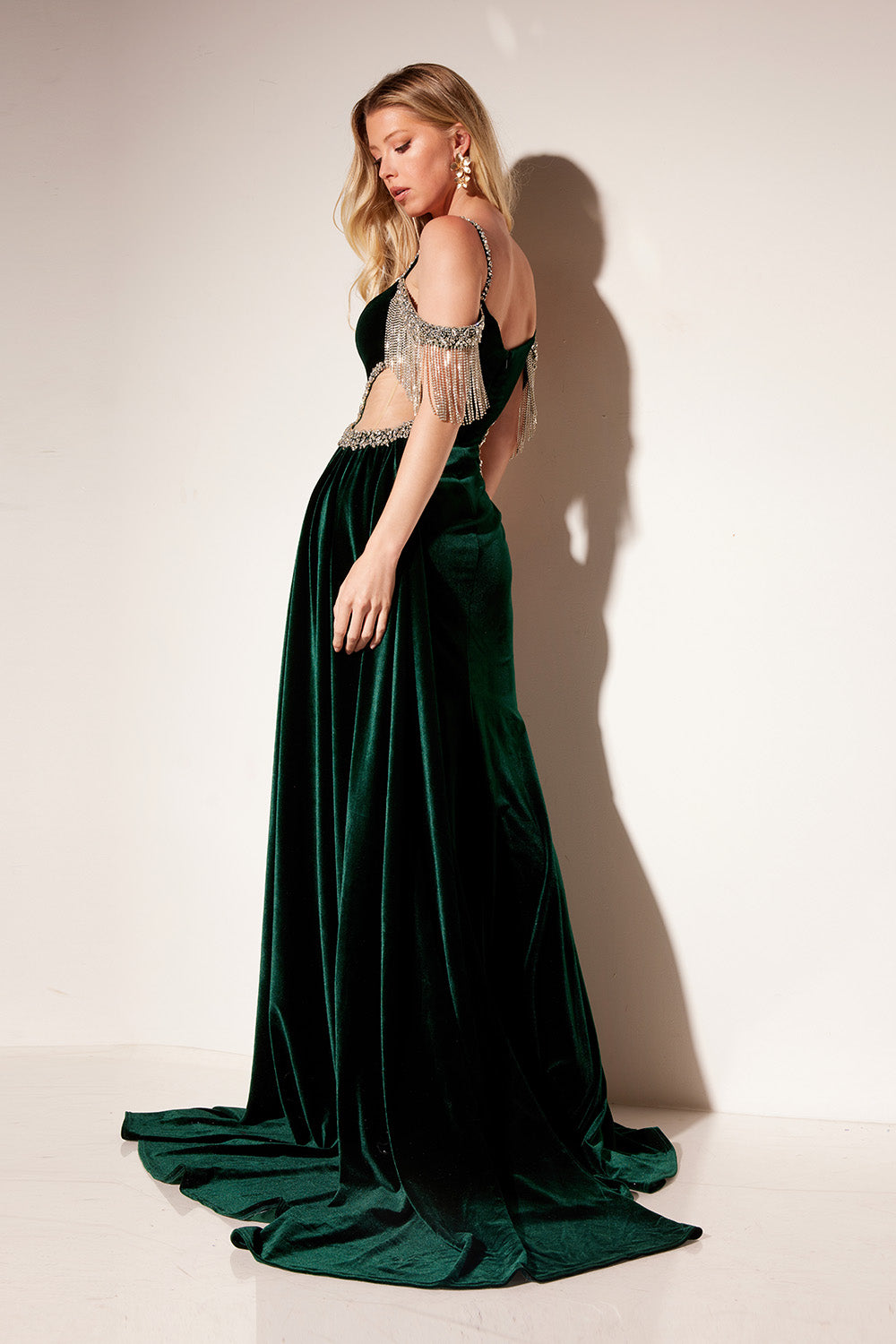 Lucci-Lu-1310-Straight-Neckline-Zipper-Back-High-Slit-Velvet-Fit-N-Flare-Emerald-Evening-Dress-B-Chic-Fashions-Prom-Dress