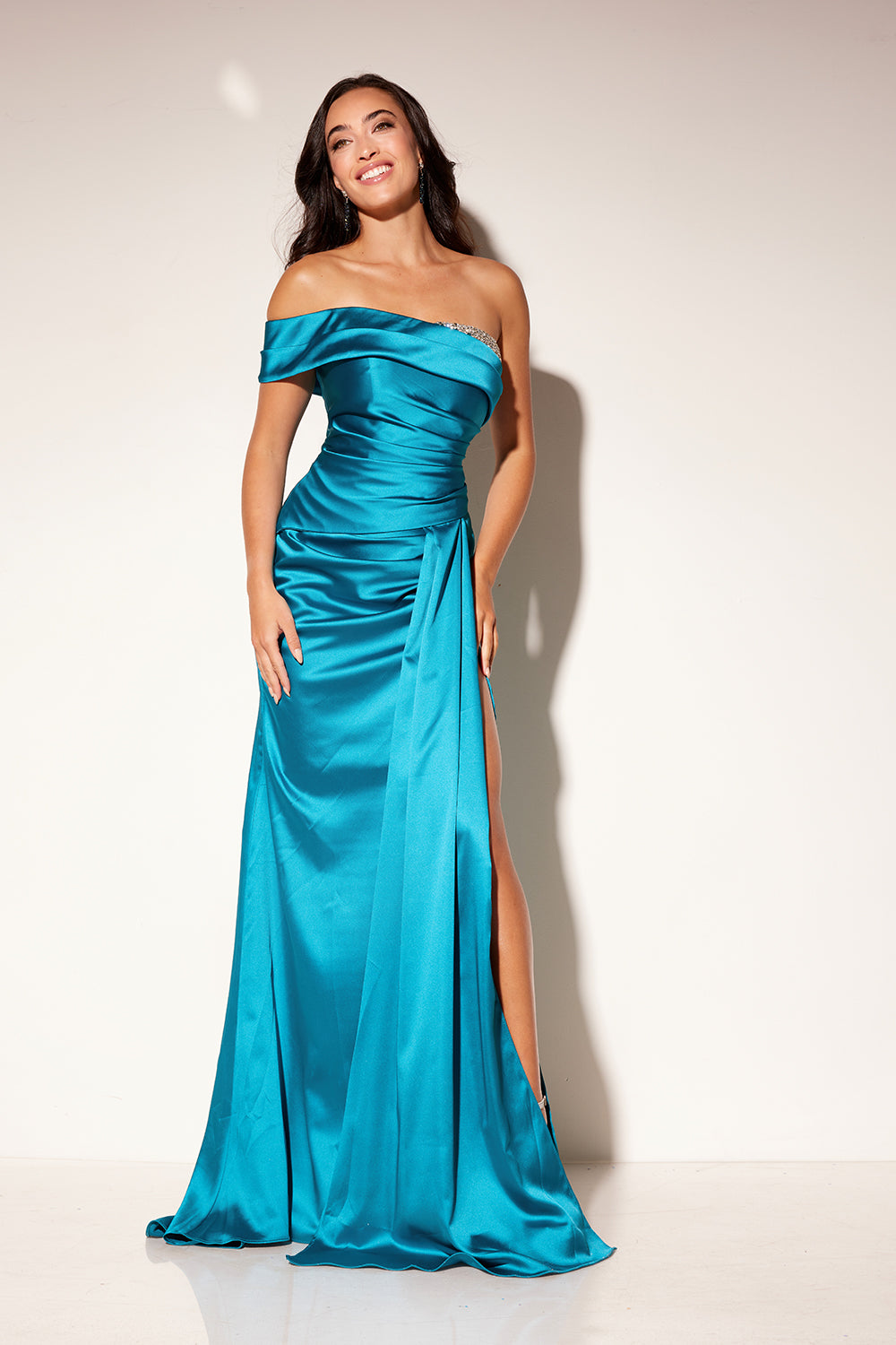  Lucci-Lu-1316-Straight-Neckline-Open-Back-High-Slit-Satin-Fit-N-Flare-Teal-Evening-Dress-B-Chic-Fashions-Prom-Dress