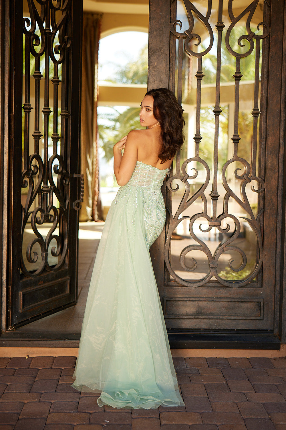 Lucci-Lu-1330-Sweetheart-Neckline-Open-Back-High-Slit-Embroidered-Tulle-Fit-N-Flare-Sage-Evening-Dress-B-Chic-Fashions-Prom-Dress