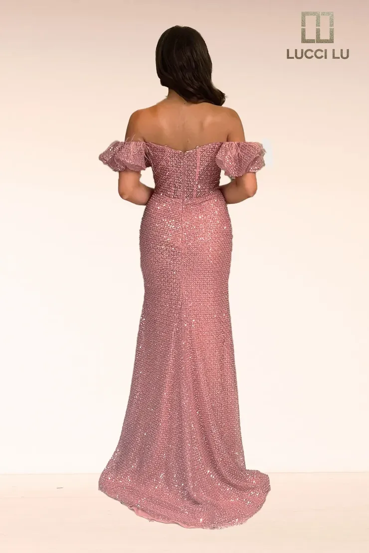 Lucci-Lu-1345-Straight-Neckline-Zipper-Back-High-Slit-Beaded-Tulle-Fit-N-Flare-Rose-Evening-Dress-B-Chic-Fashions-Prom-Dress