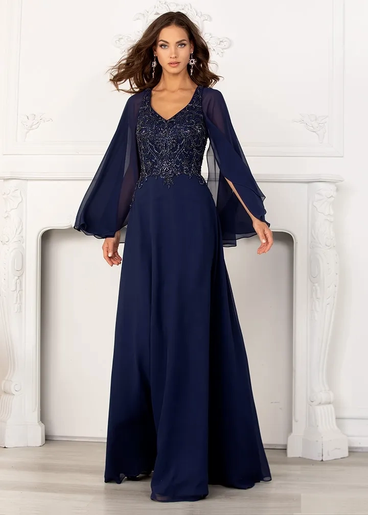 Lucci-Lu-6047W-V-Neck-Neckline-Closed-Back-Sweep-Train-Chiffon-Sheath-Navy-Evening-Dress-B-Chic-Fashions-Prom-Dress
