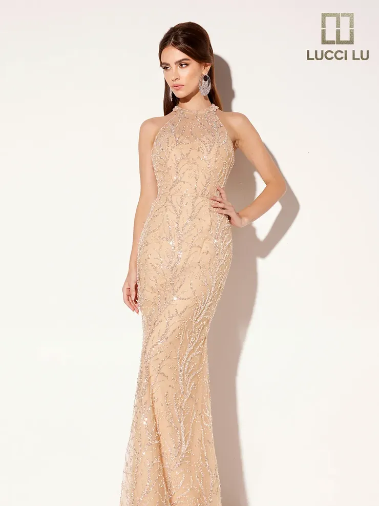 Lucci-Lu-C8034-High-Neckline-Closed-Back-Sweep-Train-Beaded-Tulle-A-Line-Gold-Evening-Dress-B-Chic-Fashions-Prom-Dress