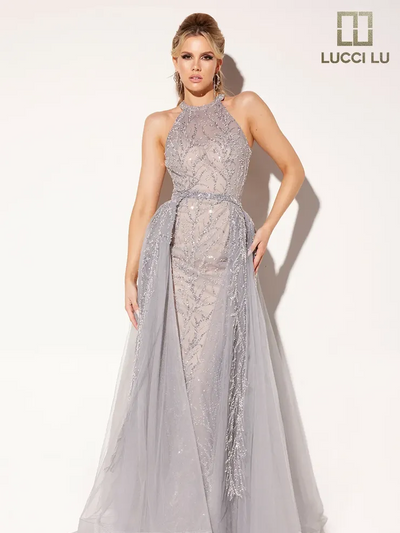 Lucci-Lu-C8034-High-Neckline-Closed-Back-Sweep-Train-Beaded-Tulle-A-Line-Silver-Gray-Evening-Dress-B-Chic-Fashions-Prom-Dress