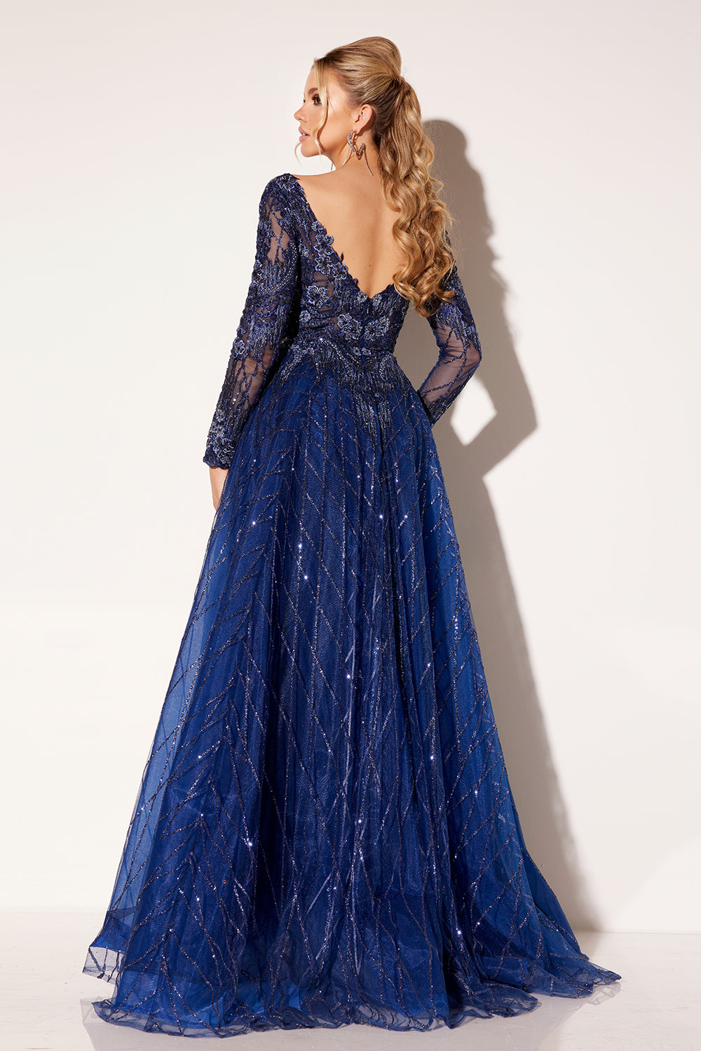 Lucci-Lu-C8076-V-Neck-Neckline-Open-Back-Sweep-Train-Embroidered-TulleA-Line-Navy-Evening-Dress-B-Chic-Fashions-Prom-Dress