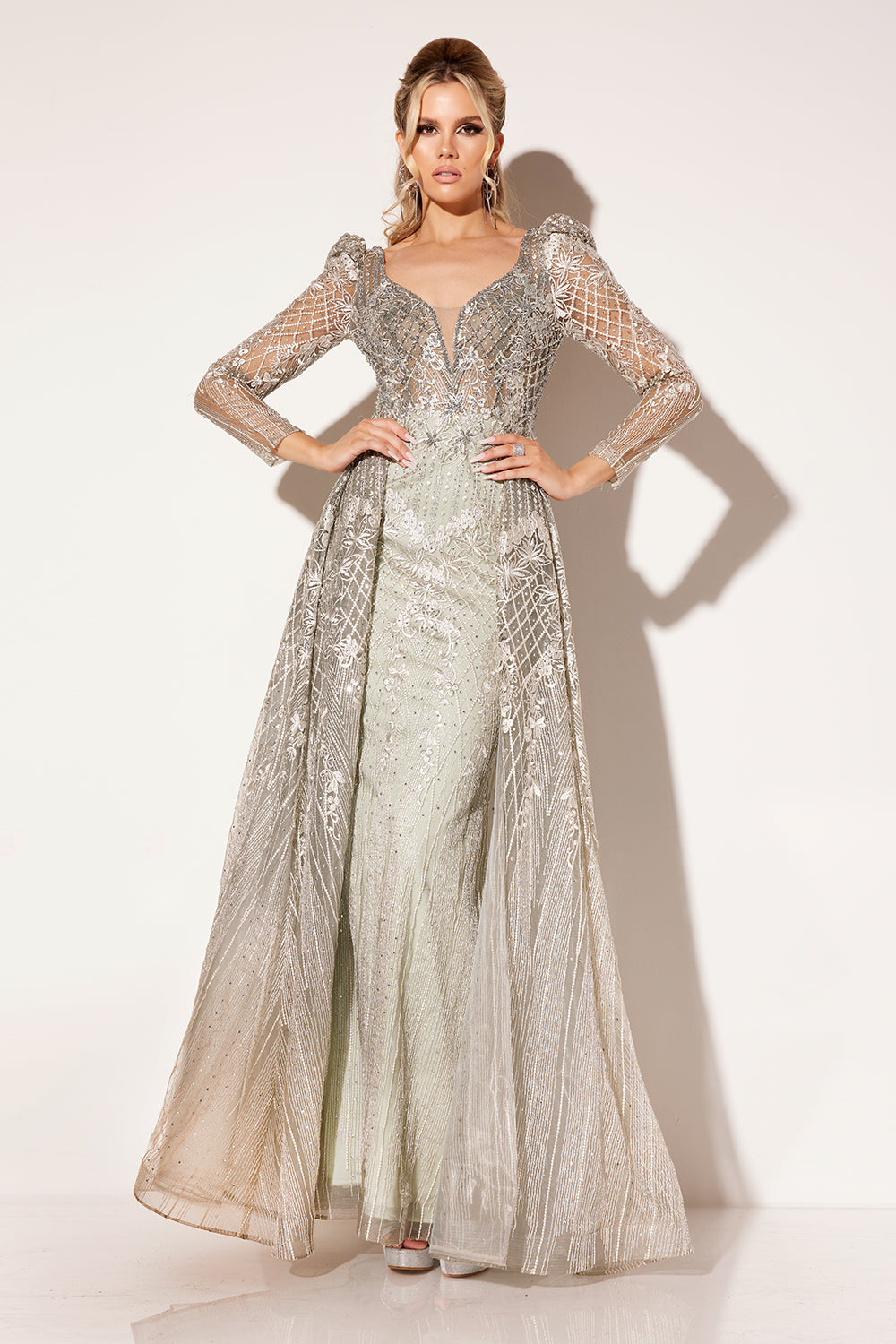 Lucci-Lu-C8078-V-Neck-Neckline-Open-Back-Sweep-Train-Embroidered-Tulle-A-Line-Dusty-Sage-Evening-Dress-B-Chic-Fashion-Prom-Dress