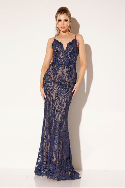Lucci-Lu-C8086-Deep-V-Neckline-Open-Back-Sweep-Train-Embroidered-Tulle-Mermaid-Navy-Evening-Dress-B-Chic-Fashions-Prom-Dress
