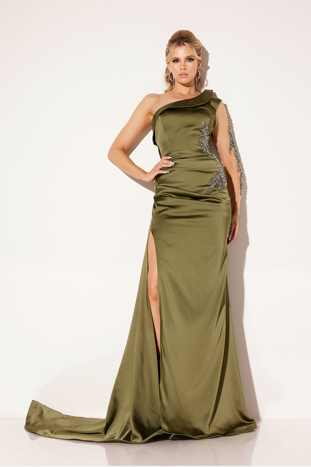Lucci-Lu-C8094-One-Shoulder-Neckline-Zipper-Back-HighSlit-Satin-Mermaid-Olive-Green-Evening-Dress-B-Chic-Fashions-Prom-Dress