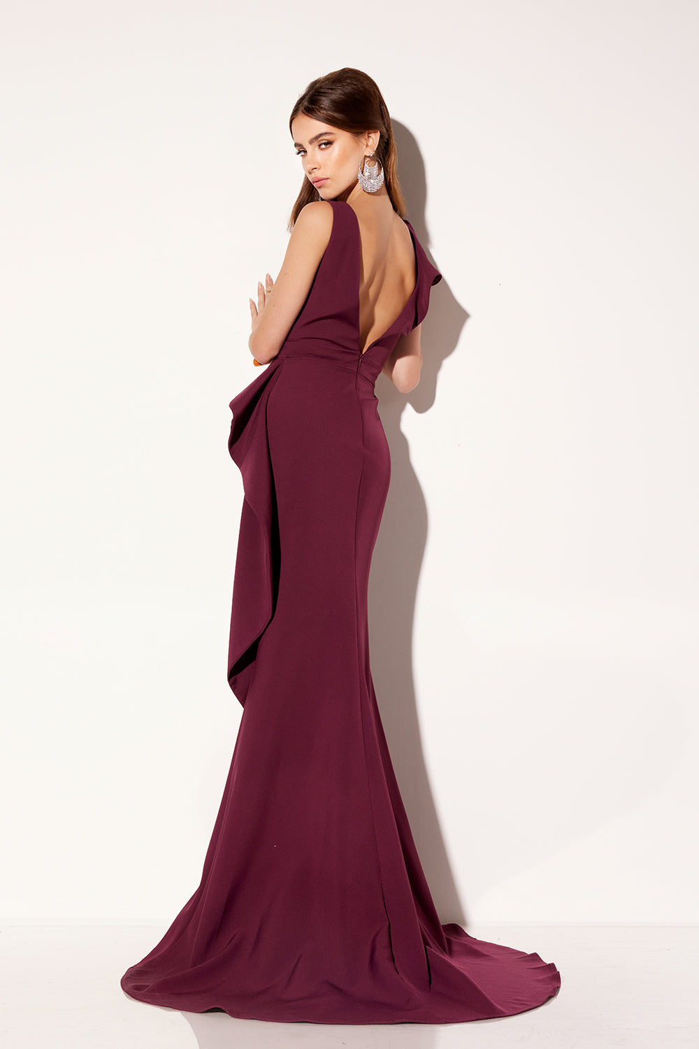 Lucci-Lu-C8108-V-Neck-Neckline-Open-Back-Sweep-Train-Crepe-Mermaid-Burgundy-Evening-Dress-B-Chic-Fashions-Prom-Dress