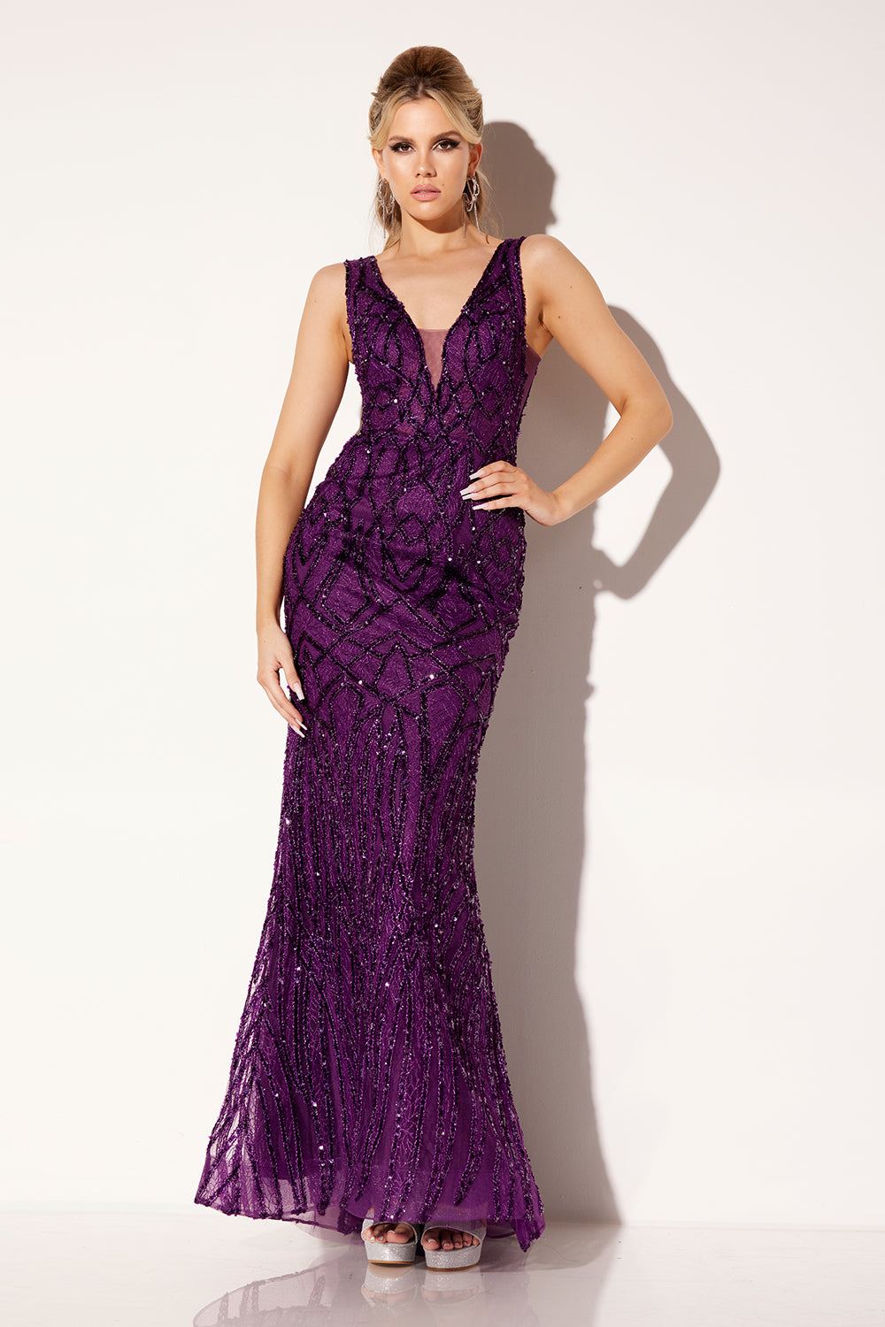 Lucci-Lu-C8109-V-Neck-Neckline-V-Shape-Back-Sweep-Train-Embroidered-Tulle-Mermaid-Purple-Evening-Dress-B-Chic-Fashion-Prom-Dress