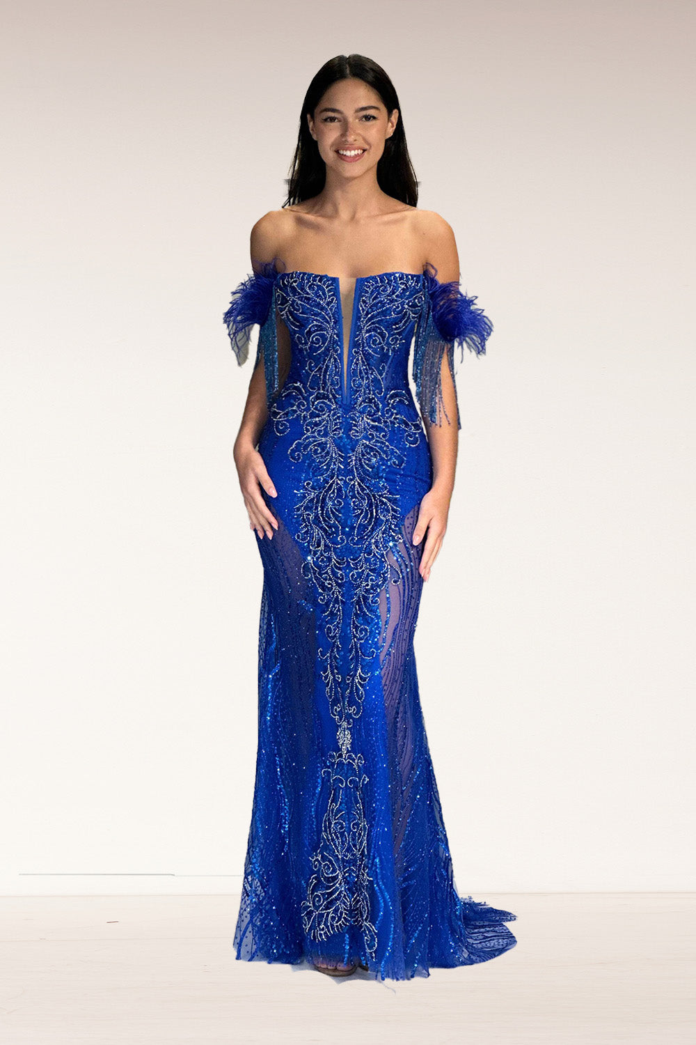 Lucci-Lu-C8119-Deep-V-Neckline-Open-Back-Sweep-Train-Embroidered-Tulle-Feathers-Fit-N-Flare-Midnight-Blue-Evening-Dress-B-Chic-Fashions-Prom-Dress