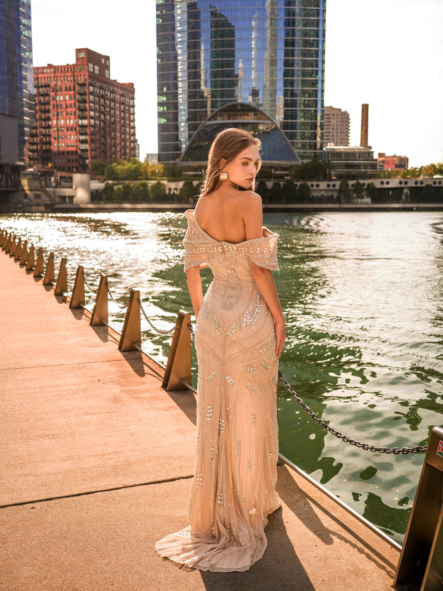 MNM Couture M1168 Beige Cap Off-the Shoulder Sleeves Radiance in Embroidered Tulle Elegance