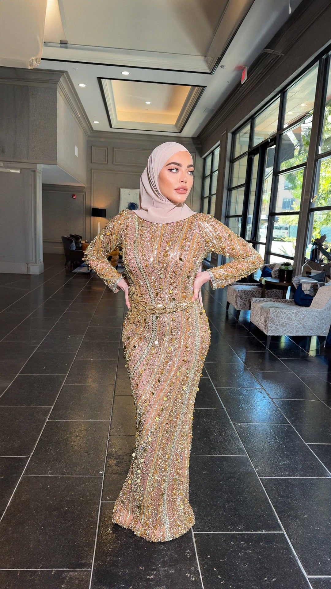 Mariam Long Sleeve Beaded Dress