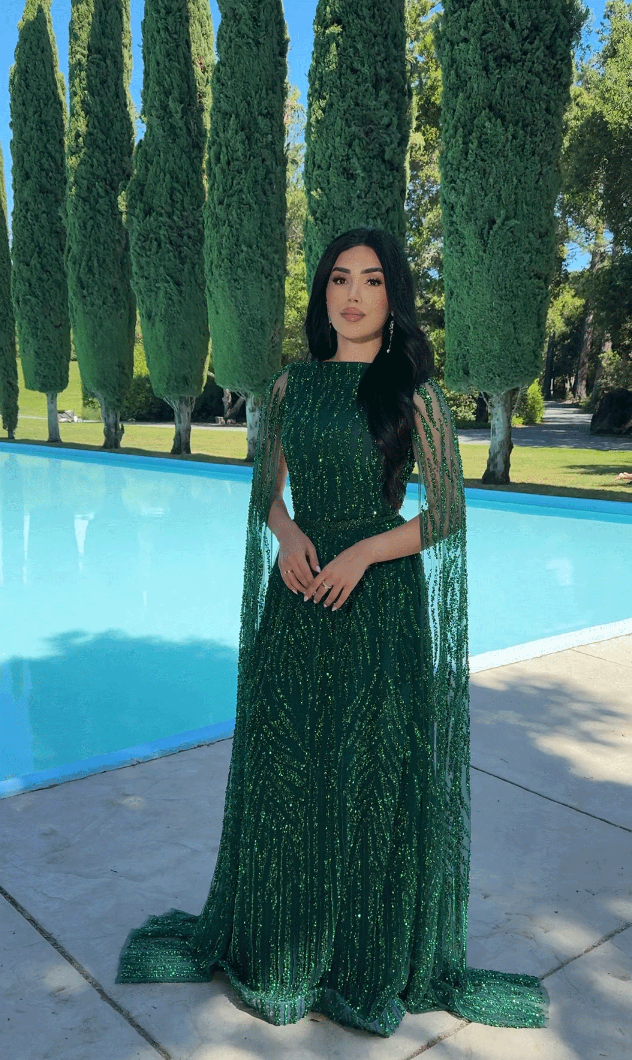 Nilah Embellished Cape Sleeve Dress | Iyza Belaar only at B Chic Fashions Nikah Emerald Green / 18 Nilah Embellished Cape Sleeve Dress | Iyza Belaar only at B Chic Fashions Nikah Emerald Green / 18