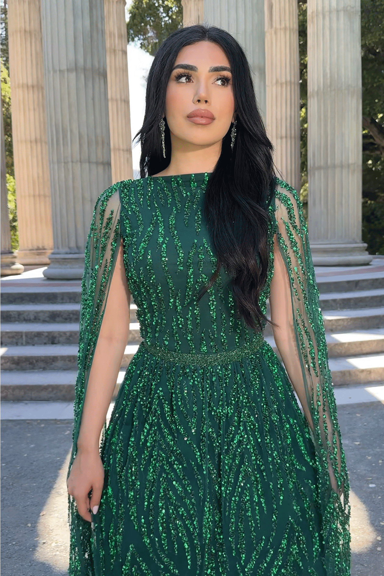 Nilah Embellished Cape Sleeve Dress | Iyza Belaar only at B Chic Fashions Nikah Emerald Green / 18 Nilah Embellished Cape Sleeve Dress | Iyza Belaar only at B Chic Fashions Nikah Emerald Green / 18