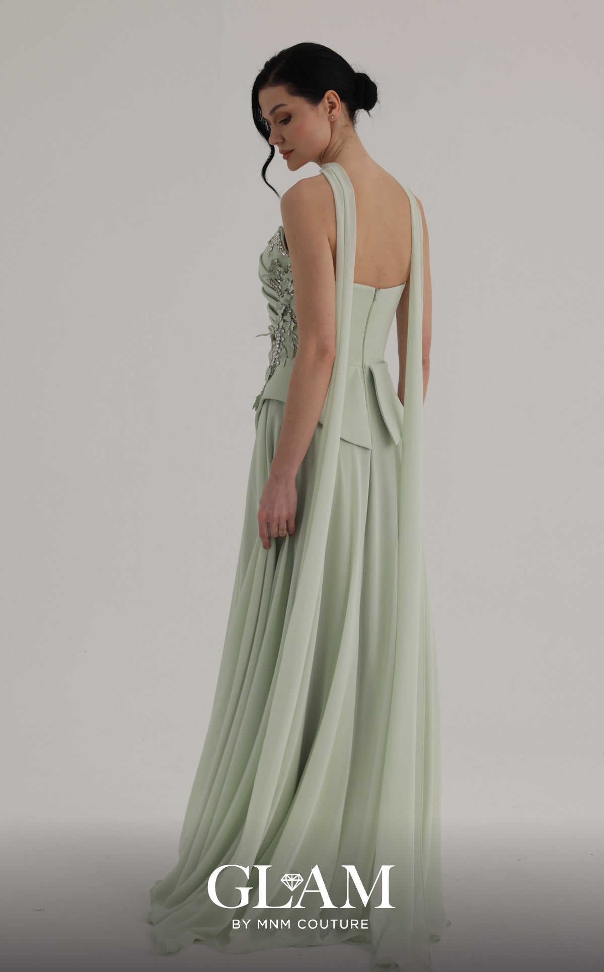 MNM Couture O07856 Green Embellished Strapless Sheer Choker-style Neckline A-line Gown