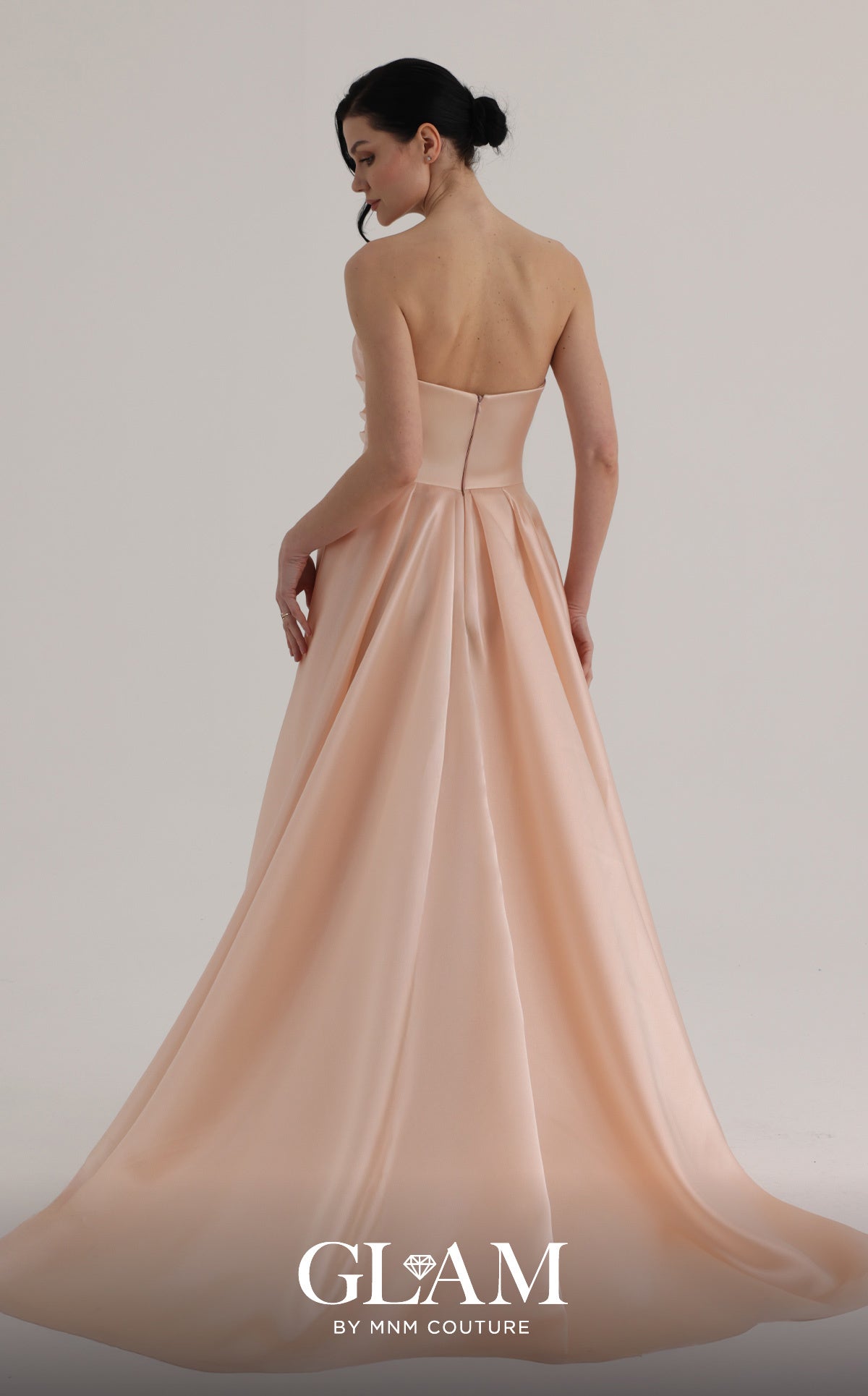 MNM Couture O07863 Pink Sculptural Strapless Gown with Sequin Inner Skirt