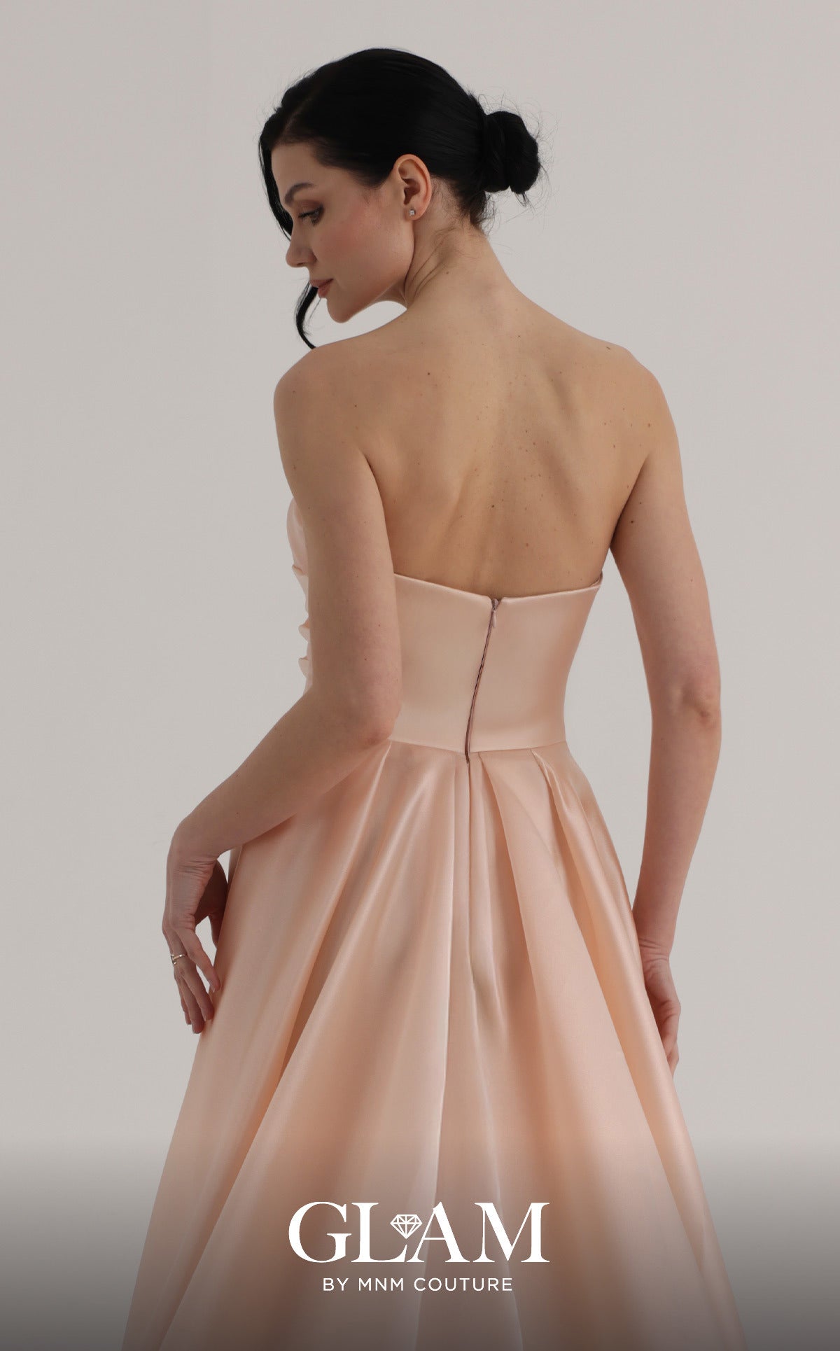 MNM Couture O07863 Pink Sculptural Strapless Gown with Sequin Inner Skirt