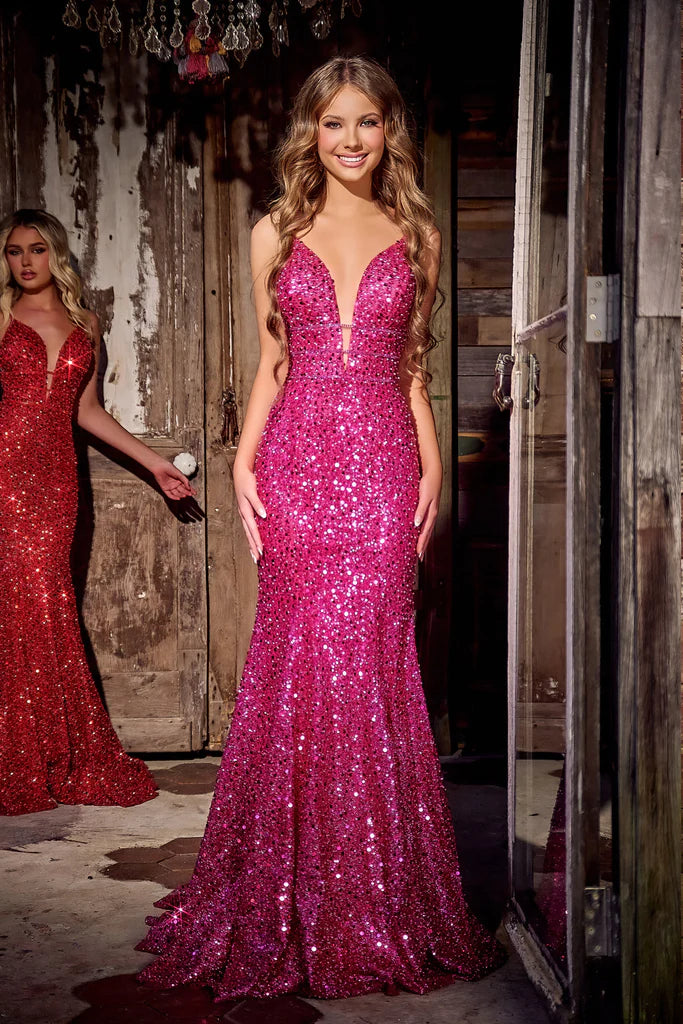 Portia and Scarlett PS24041 Sequin Fitted Cut Out Bodice Mermaid Evening Dress