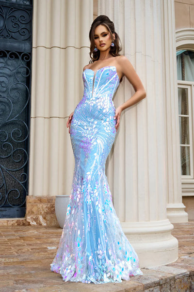 Portia and Scarlett PS24316 Fitted Strapless Sequin Glitter Mermaid Evening Gown B Chic Fashions Long Dress Evening Gowns